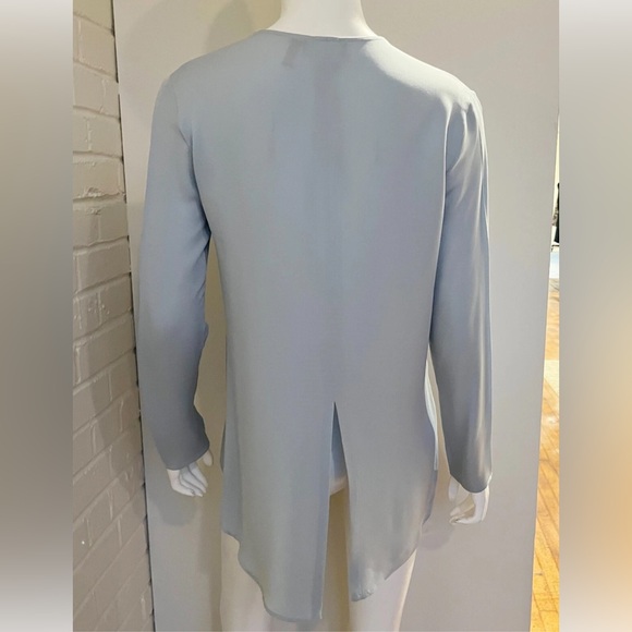 Theory Silk Slit Neck Tunic Blouse Top Shirt Light Blue Small - Picture 2 of 7